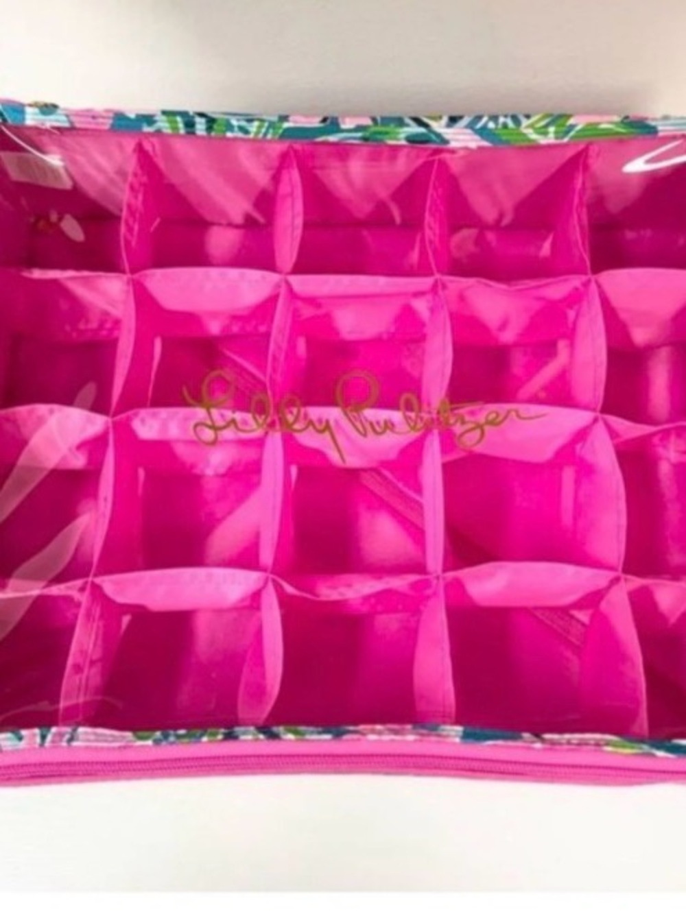 Lilly Pulitzer Hot Pink ornament Organizer with Gold Logo
